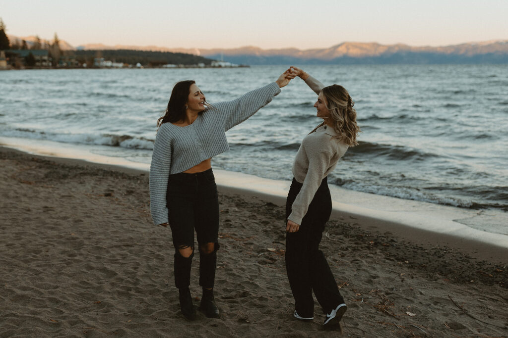 palisades tahoe engagement photoshoot at the beach